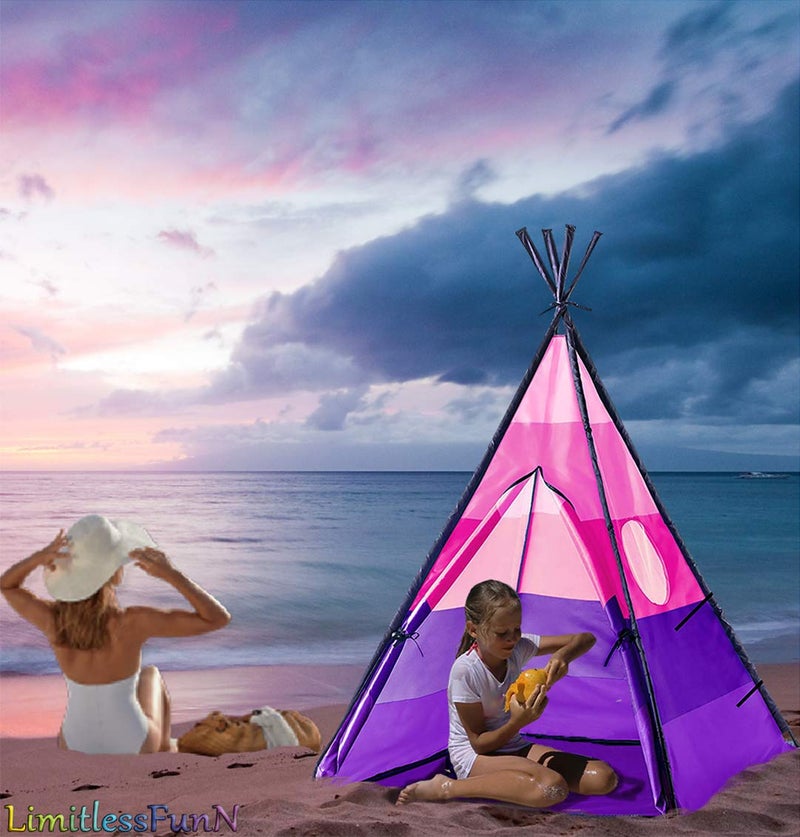 LimitlessFunN Teepee Kids Play Tent | Includes Star Lights & Carrying Case |, Children Indoor Playhouse for Girls, Toddlers, 42" D x 42" W x 60" H - Image 3